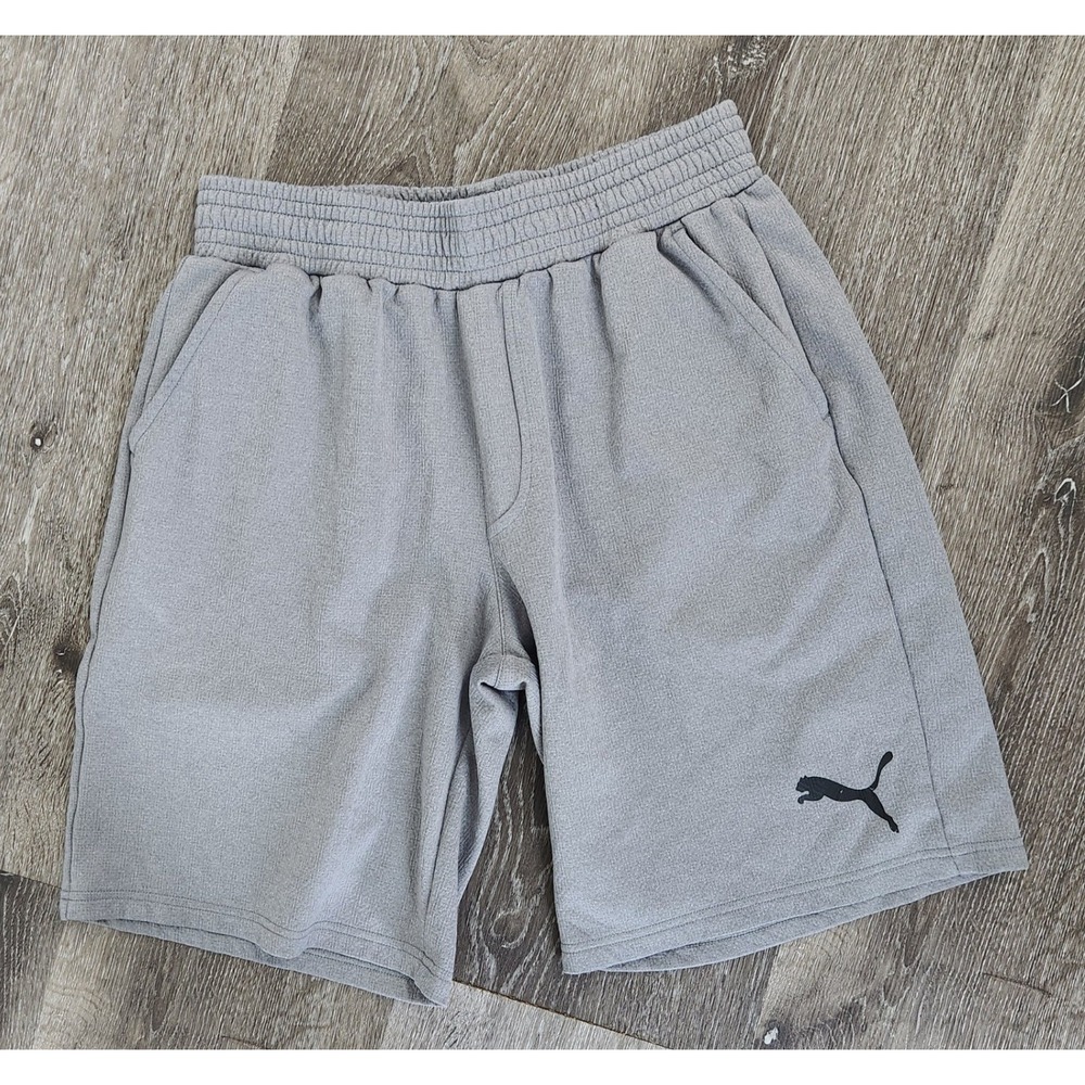 Puma Mens Athletic Shorts Grey Elastic Waist Pockets Size Medium